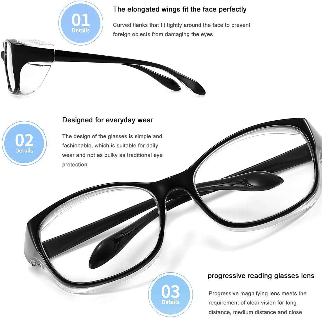 Dollger Gafas de seguridad con lectores 1.5 2.0 1.0 progresivas multifoco anti niebla y bloqueo de luz azul gafas de lectura