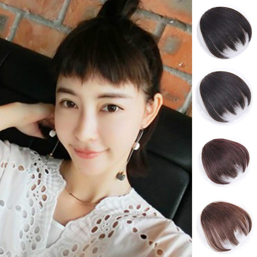 Regalo de Navidad para niñas, irregular, alta temperatura, fibra falsa flequillo, extensión de pelo, negro natural