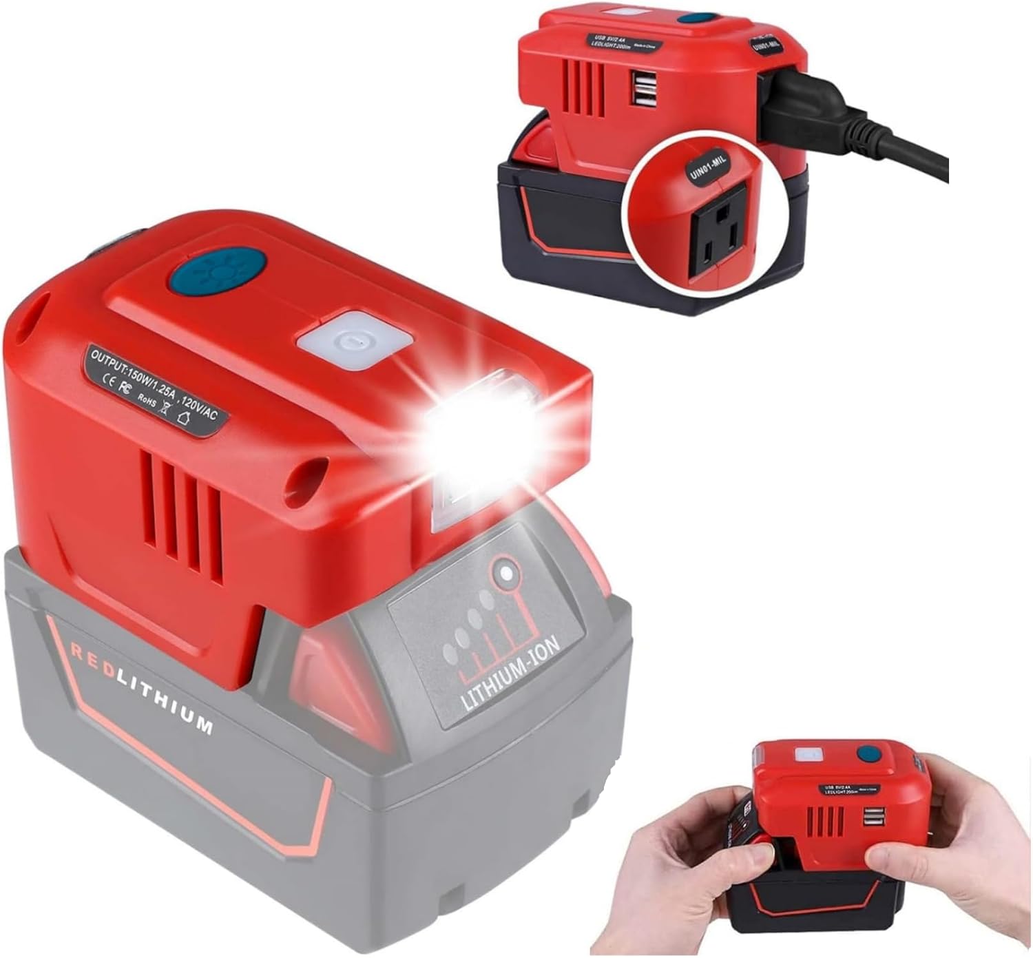Inversor de fuente de alimentación de 150 W para Milwaukee M18 18V, URUN DC 18V a CA 110-120V, generador de estación de energía portátil con 2