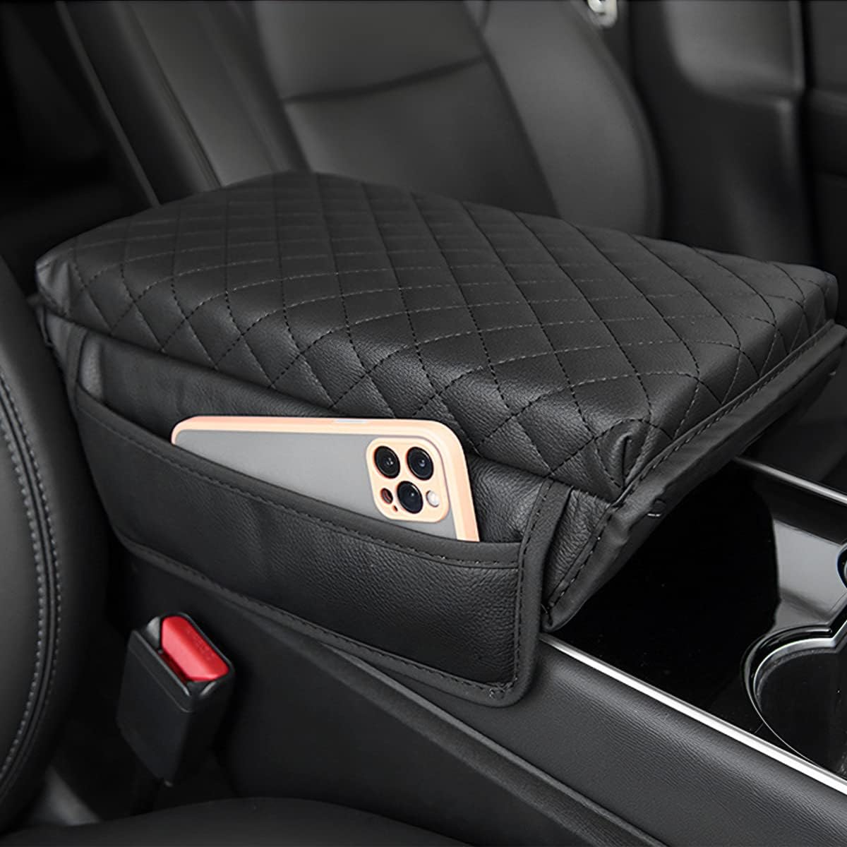 zipelo Cojín para reposabrazos de automóvil, almohadilla de consola central de cuero de fibra de carbono, caja de reposabrazos de espuma