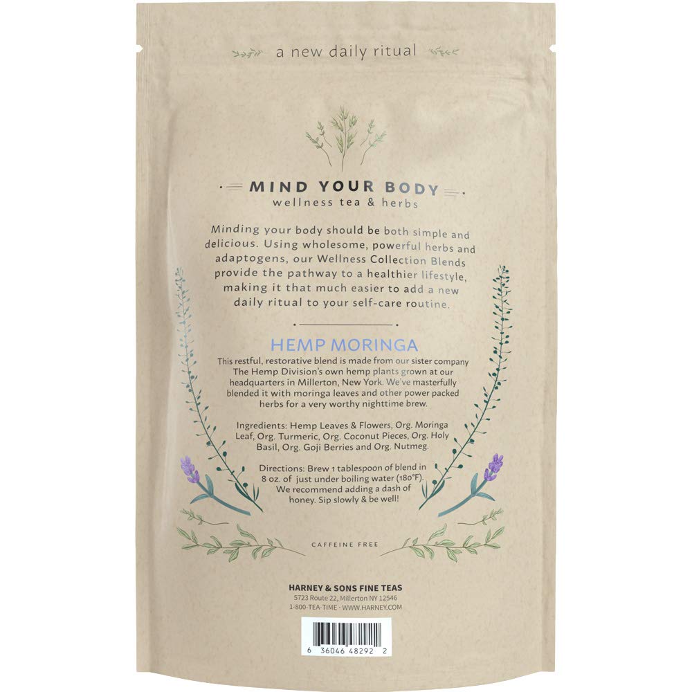 Harney & Sons Hemp Moringa Deep Sleep  Mezcla de bienestar con cáñamo, moringa, albahaca sagrada y hierbas, 10 onzas sueltas