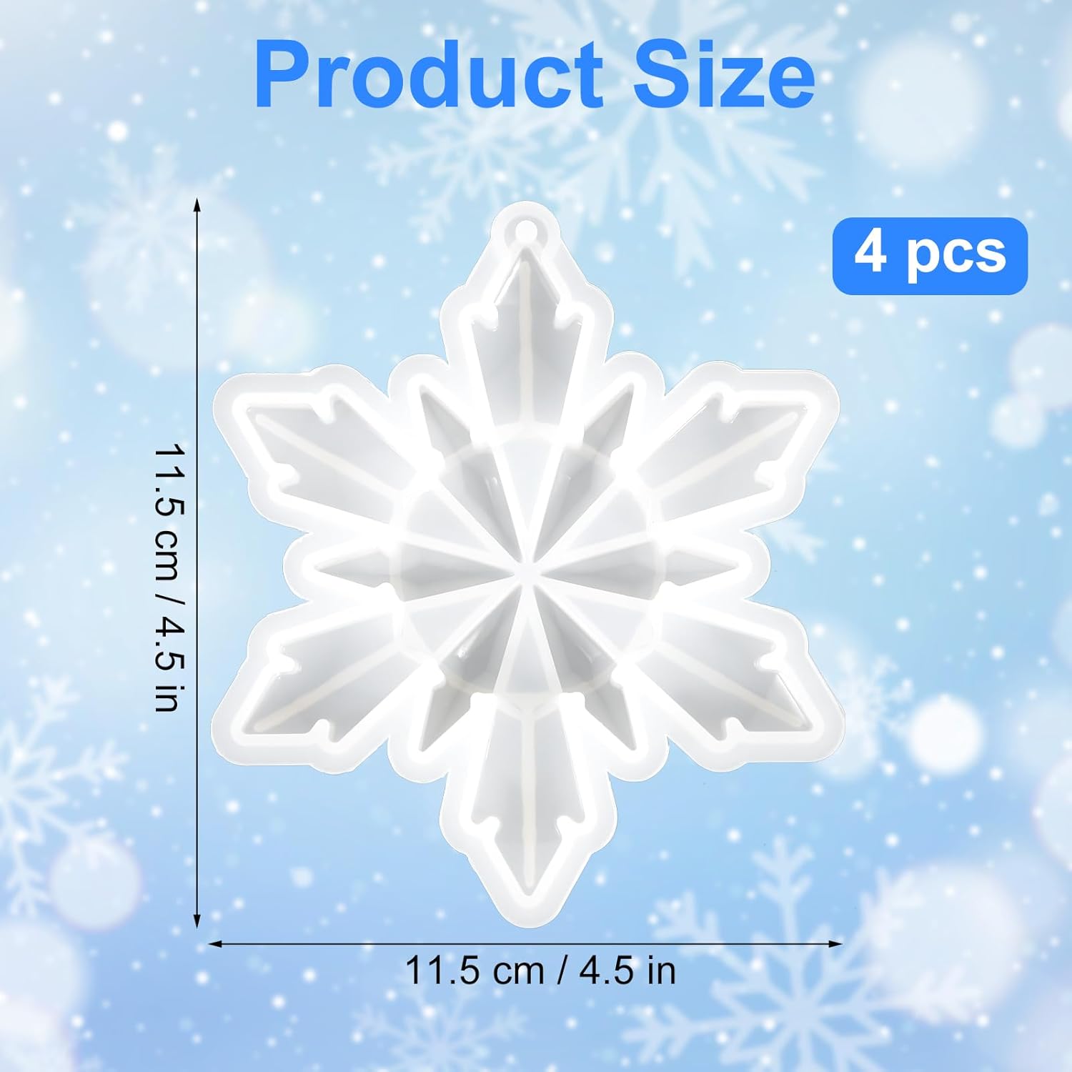 4 moldes de resina de silicona con forma de copo de nieve 3D, moldes de resina para colgante de Navidad, molde de silicona de Navidad para árbol de