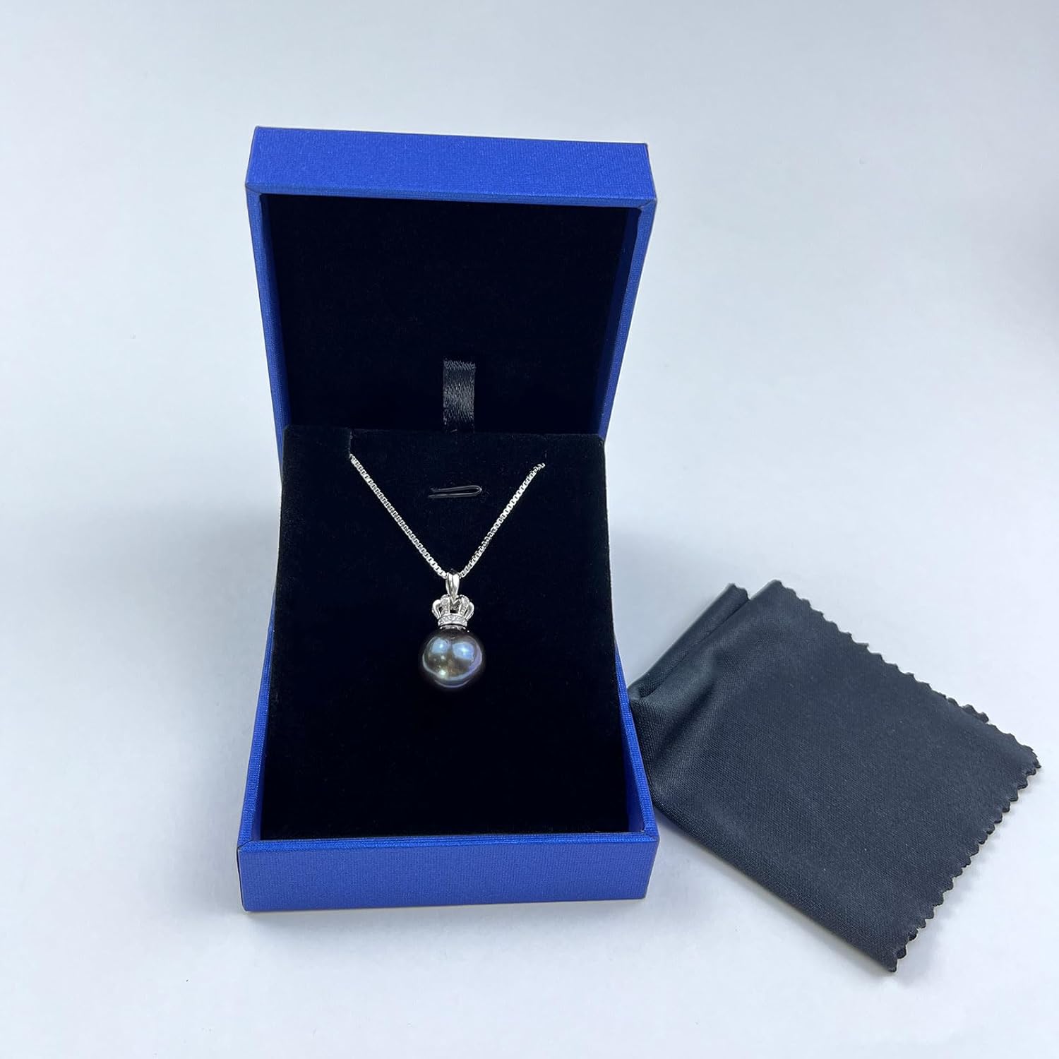 YAMI 12-13MM Black Pearl Pendant Necklace for Women, Handpicked Genuine Tahitian Saltwater Cultured Round Pearls, 18+2 Inch Adjustable Sterling