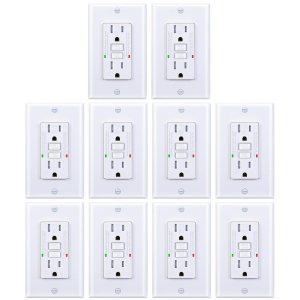 3GRACE Toma GFCI de 15 amperios, resistente a manipulaciones, resistente a la intemperie, uso en interiores o exteriores, indicador LED con placas 3GRACE Toma GFCI de 15 amperios, resistente a manipulaciones, resistente a la intemperie, uso en interiores o exteriores, indicador LED con placas