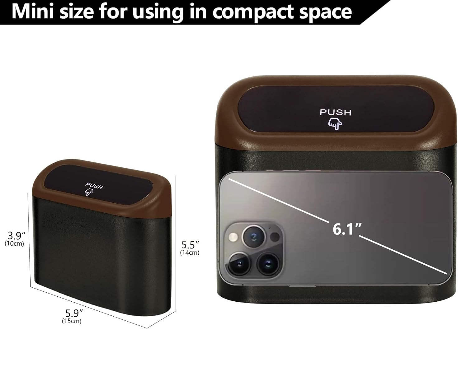 Ginsco Mini cubo de basura para automóvil con tapa, cubo de basura de plástico ABS pequeño, accesorios de automóvil para interior, bonito cubo de