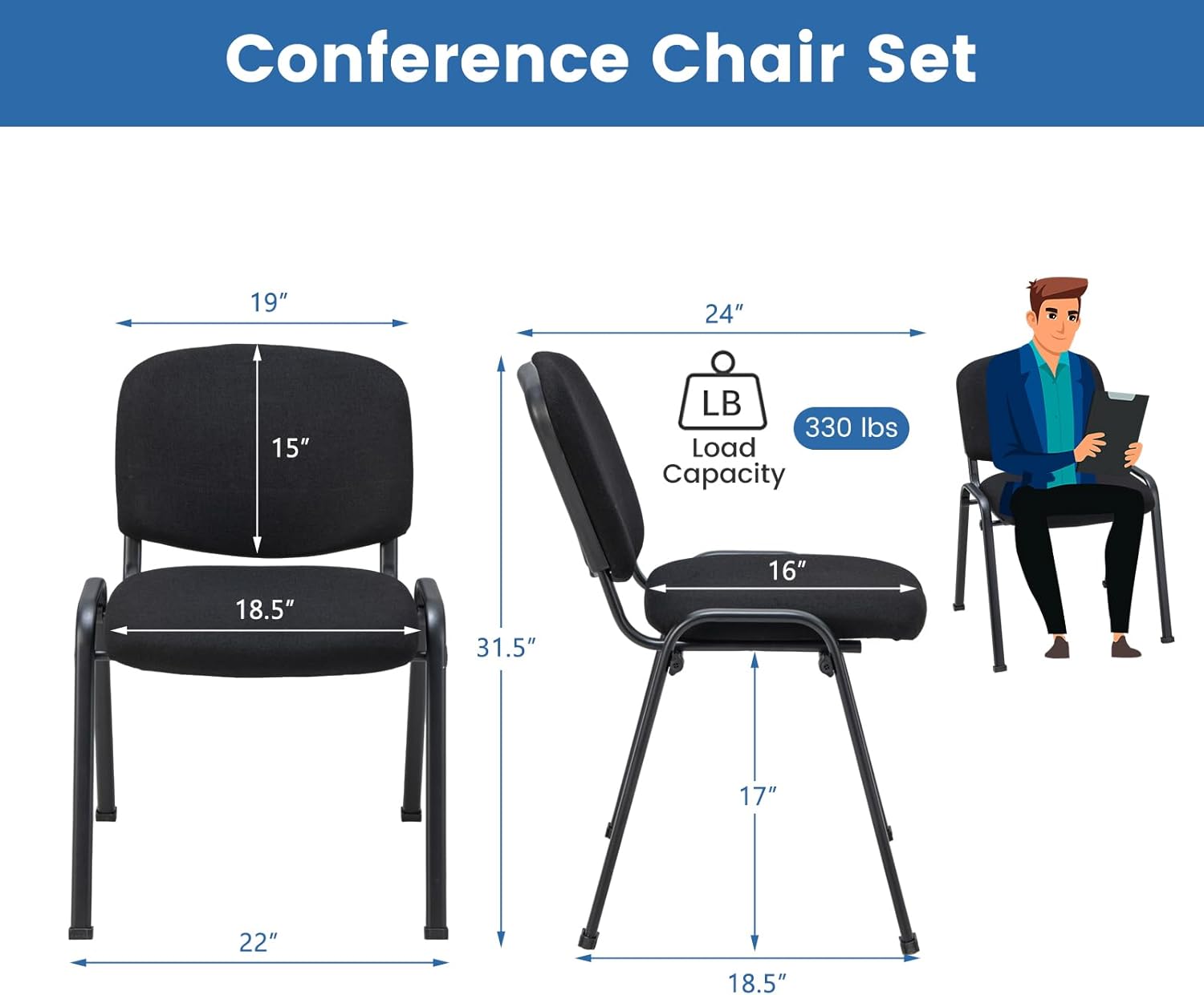 Giantex Juego de 5 sillas de conferencia, sillas apilables para invitados con marco de metal, cojín acolchado, silla de recepción apilable, sillas