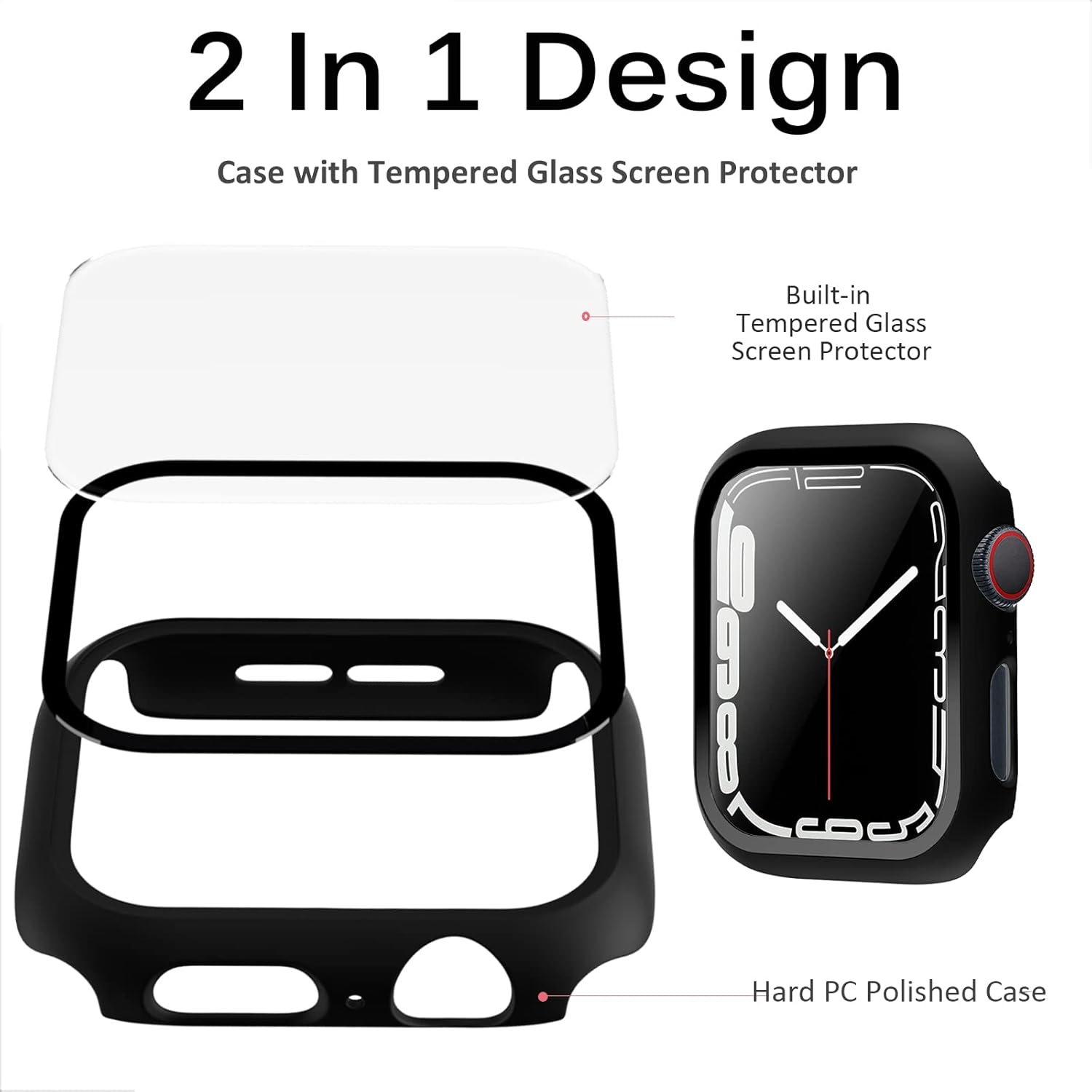 Miimall Funda compatible con Apple Watch Series 3 de 1.654 pulgadas con protector de pantalla antiarañazos, a prueba de golpes, policarbonato duro y