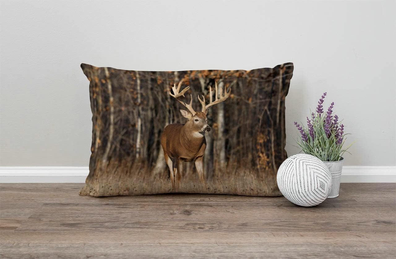 Bonito regalo de ciervo, hierba, bosque, caza, cintura lumbar, de algodón, lino, funda de cojín para sofá, decoración del hogar, rectangular, 12 x
