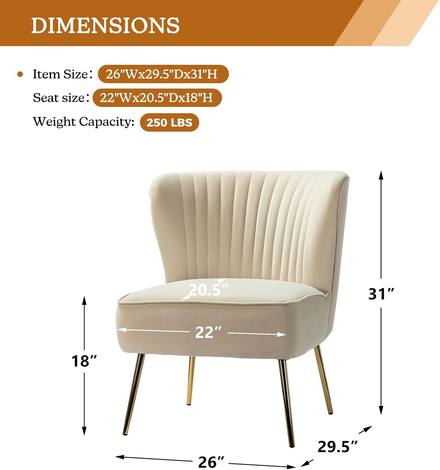HULALA HOME Silla decorativa de terciopelo, moderna silla lateral tapizada con patas de metal dorado, silla sin brazos, cómoda silla de sala de