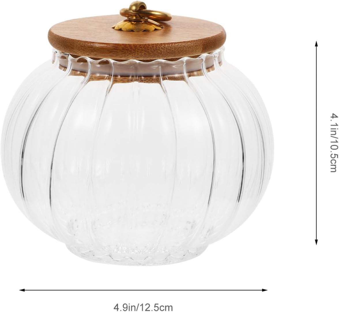 Yardwe Tarro de calabaza de cristal con tapa, tarro de caramelo de calabaza transparente con tapa hermética, pequeño recipiente de almacenamiento de