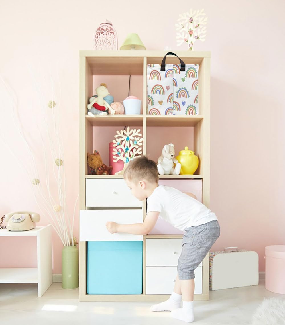 Cesta de Pascua rectangular grande con asas, caja de almacenamiento de juguetes para niños, bonita cesta organizadora de lona, cesta de libros,