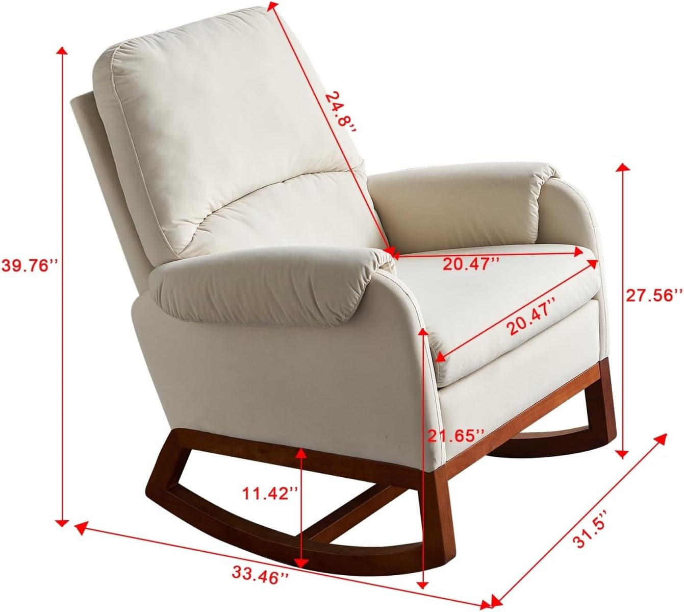Nursery Rocking Chair,Upholstered Fabric Accent Armchair,Wooden Padded Seat with 2-Side Pocket,Nursing Chair with Rubber Wood Legs,Glider Chair for