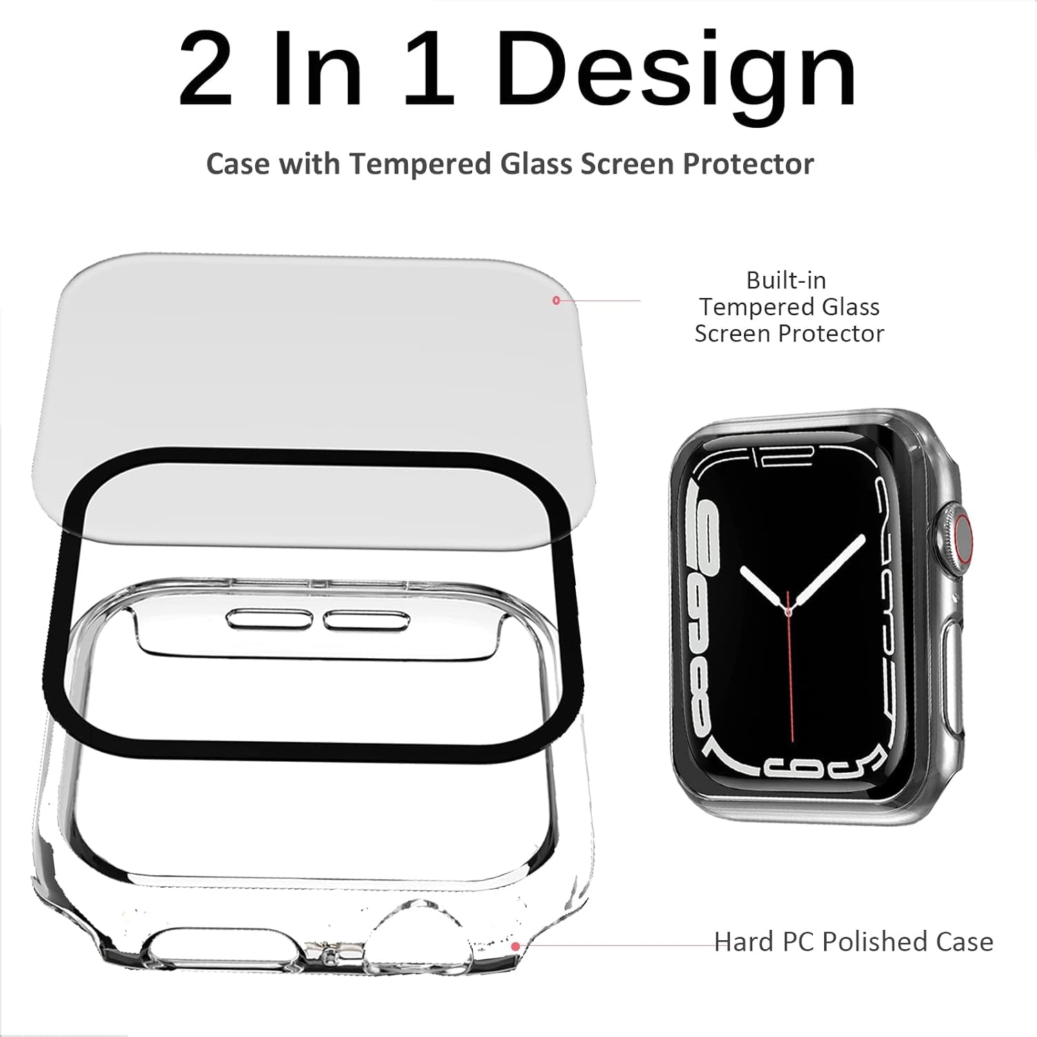 Miimall Funda compatible con Apple Watch Series 8 de 1.772 pulgadas con protector de pantalla antiarañazos, a prueba de golpes, policarbonato duro y