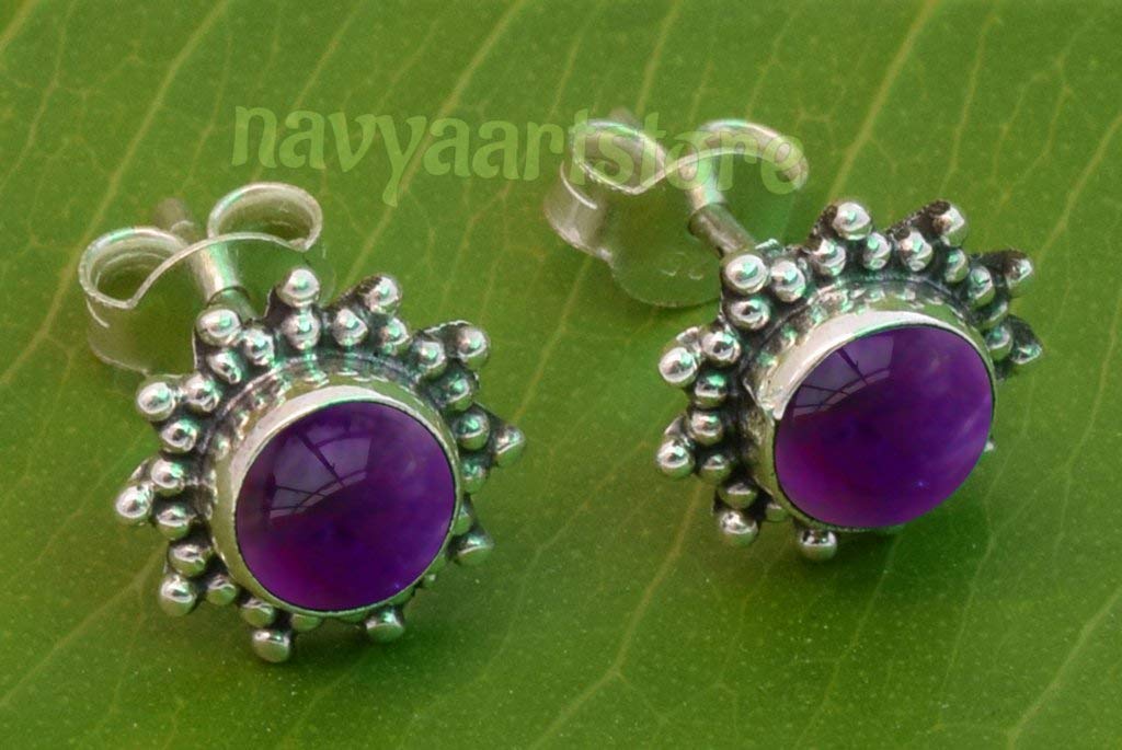 Amethyst Stone Stud Earring, Handmade 925 Sterling Silver Stud Earrings for Women and Girls, Solitaire Stud Earring, Round Stone Stud Earrings, Gift