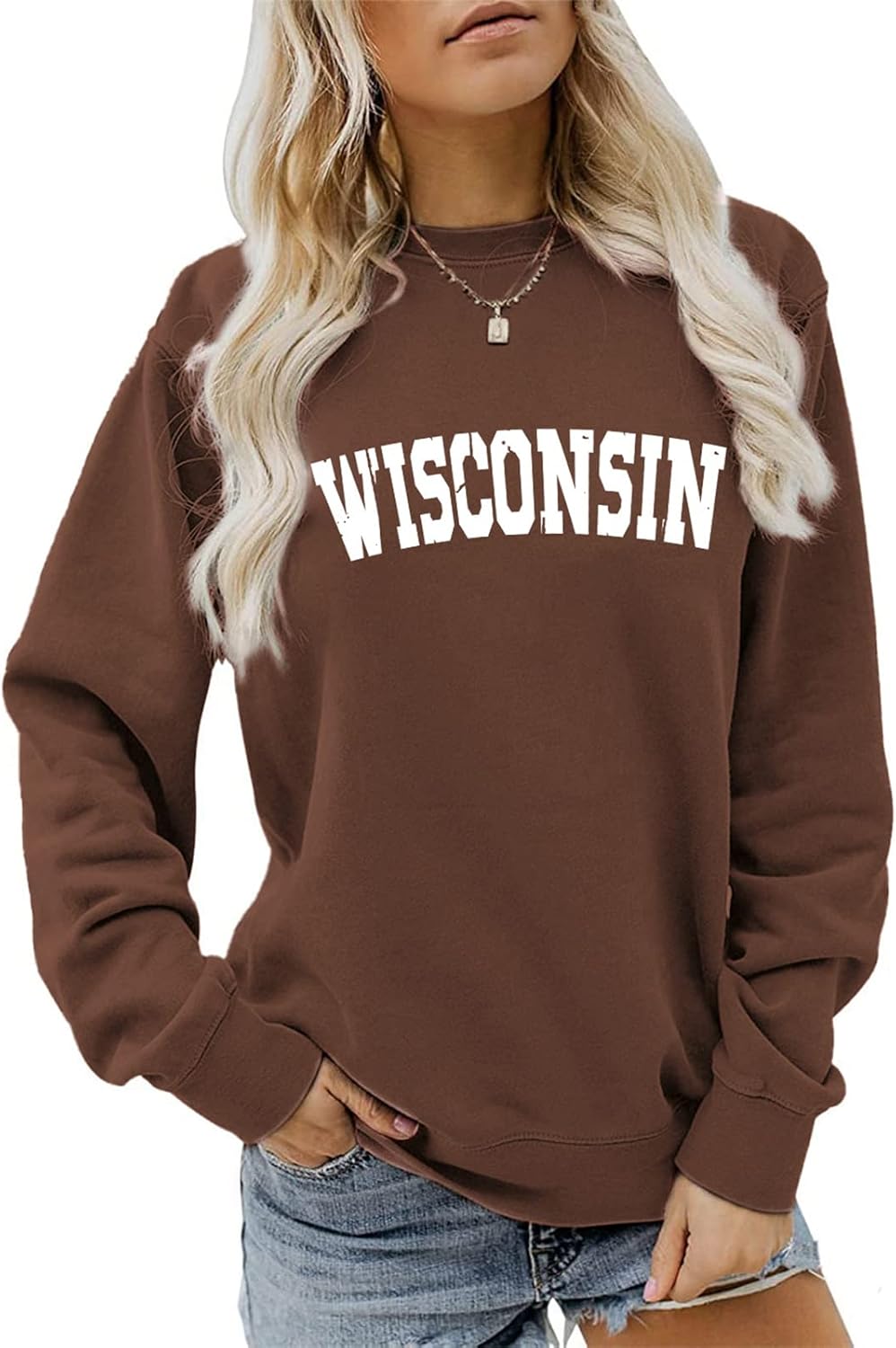 Wisconsin – Sudadera de manga larga para mujer, diseño de la ciudad de moda de Wisconsin, con cuello redondo, para hockey
