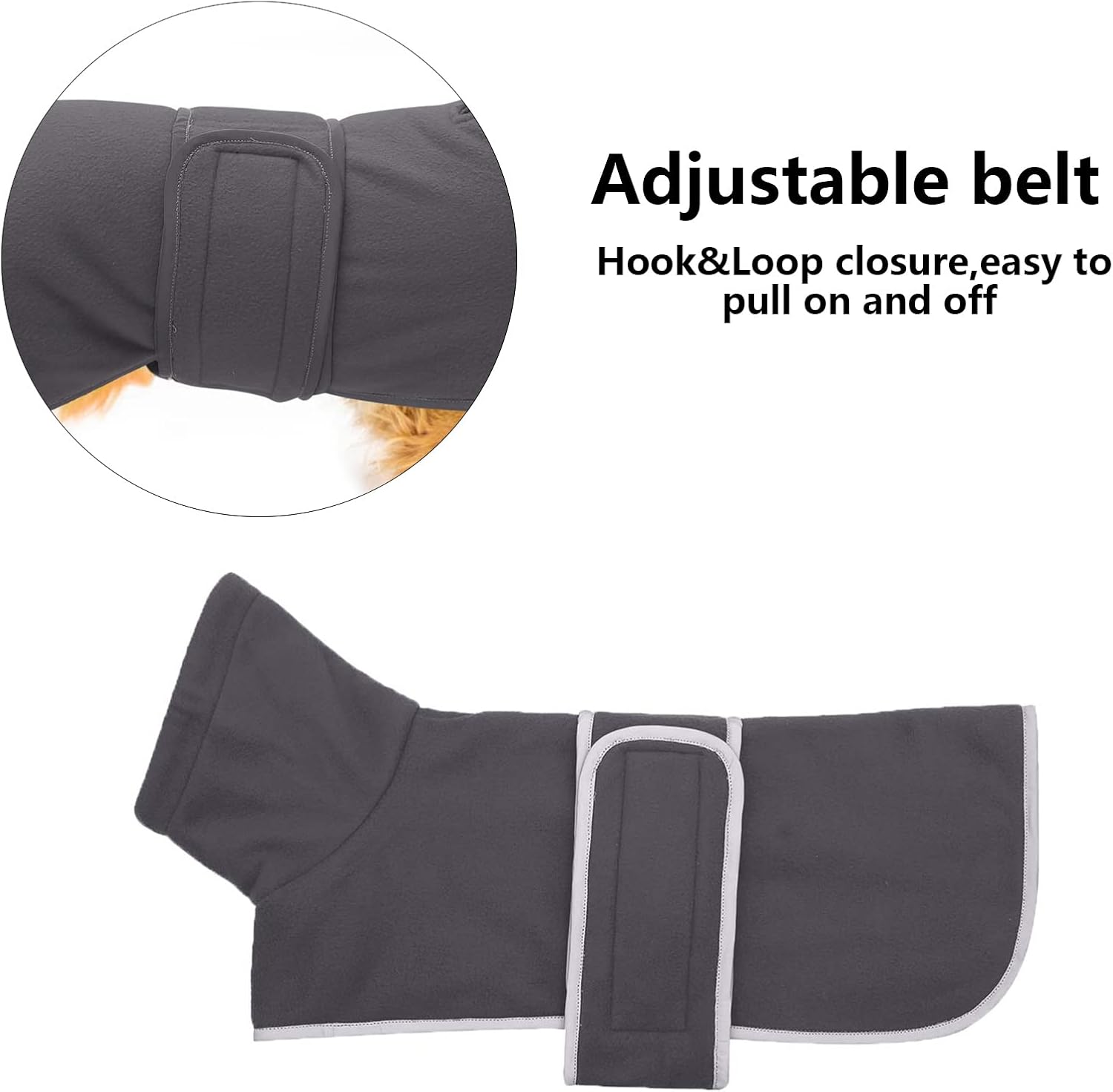 Abrigo de forro polar para perro salchicha en miniatura de invierno con cierre de velcro y ribete reflectante de alta visibilidad, color gris, talla