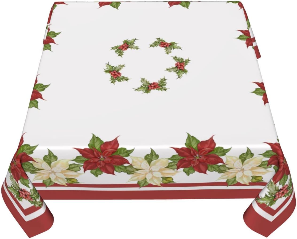 AGAYNA Mantel cuadrado de Navidad de 54 x 54 pulgadas, mantel floral de flor de pascua rojo y blanco, resistente a las manchas, mantel de Navidad
