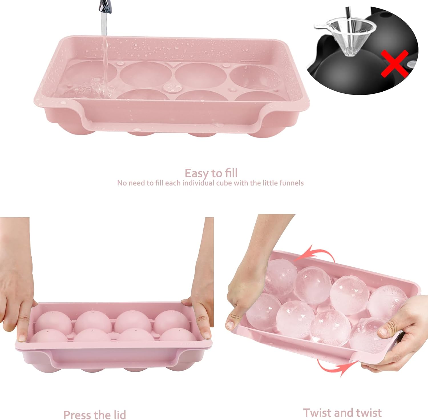 WIBIMEN Bandeja grande para cubitos de hielo, molde de hielo de whisky de 2.5 pulgadas, paquete de 2 moldes de cubitos de hielo con cubo y pinzas,