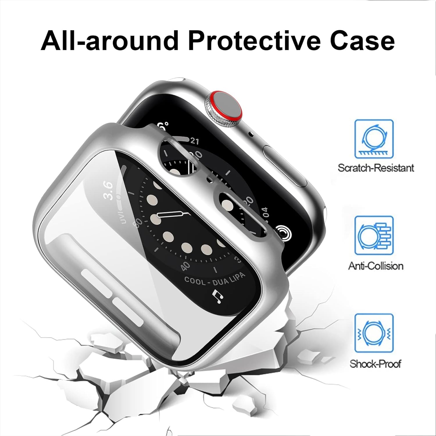 Haojavo Paquete de 12 fundas para Apple Watch Series 9 y Series 8 y 7 de 1.772 pulgadas con protector de pantalla de vidrio templado, funda