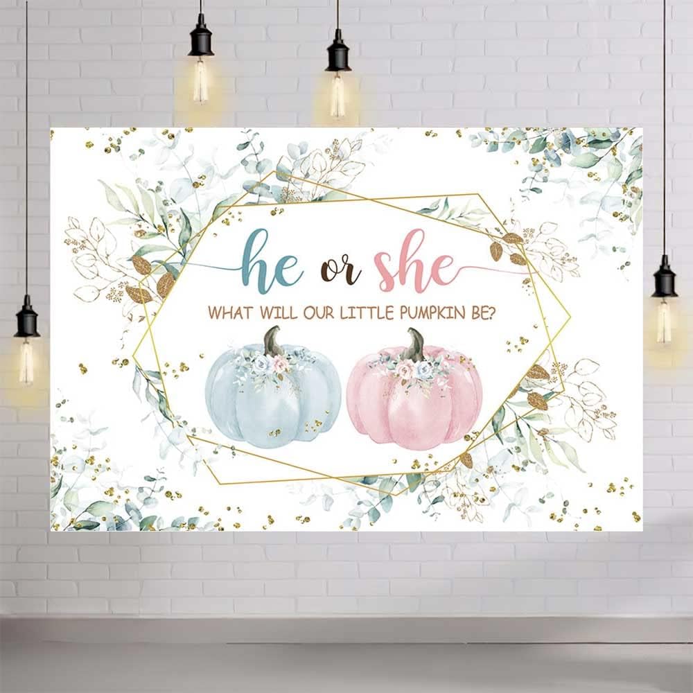 Fondo de fotografía de calabaza de otoño de 7 x 5 pies, diseño de calabaza para baby shower, fondo de fotografía de hojas de eucalipto para niño o