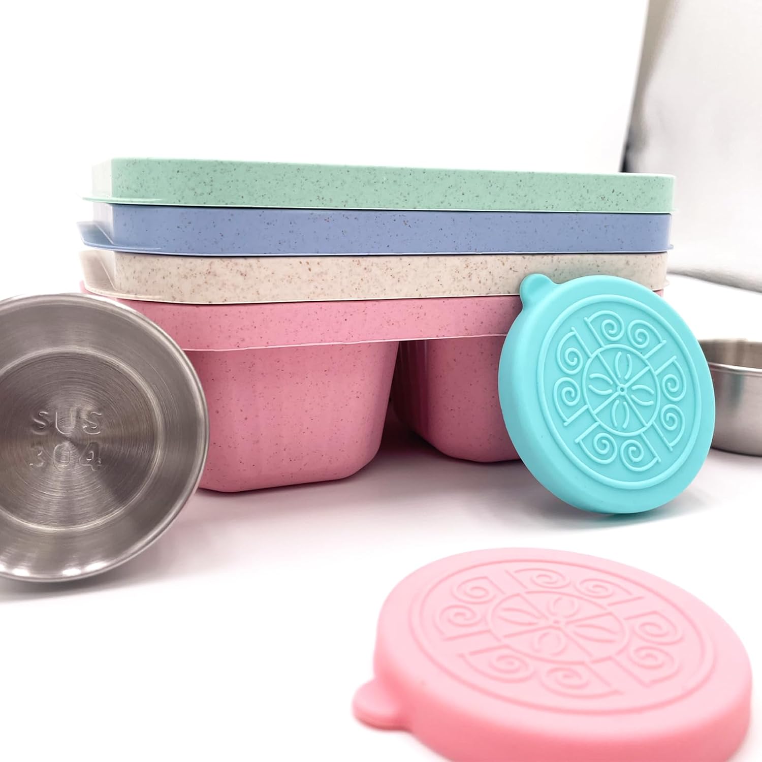 HXCBEC Cajas Bento para aperitivos, reutilizables con 4 compartimentos, contenedor de almacenamiento de alimentos dividido con tapa para adultos,