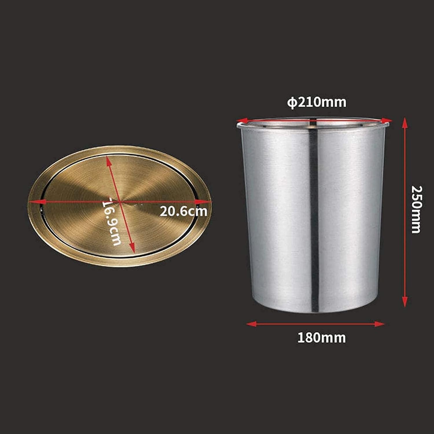 TISTIK Bote de basura de acero inoxidable para cocina, cubo de basura integrado para encimera, tapa oscilante con tapa de basura, canal de basura