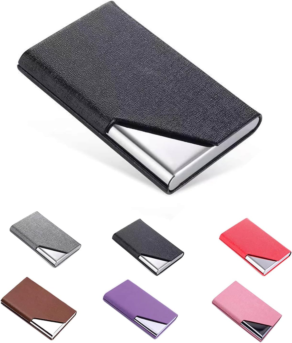 Funda para tarjetas de visita, cuero sintético de lujo y acero inoxidable, funda para tarjetas de presentación para hombres y mujeres, con cierre
