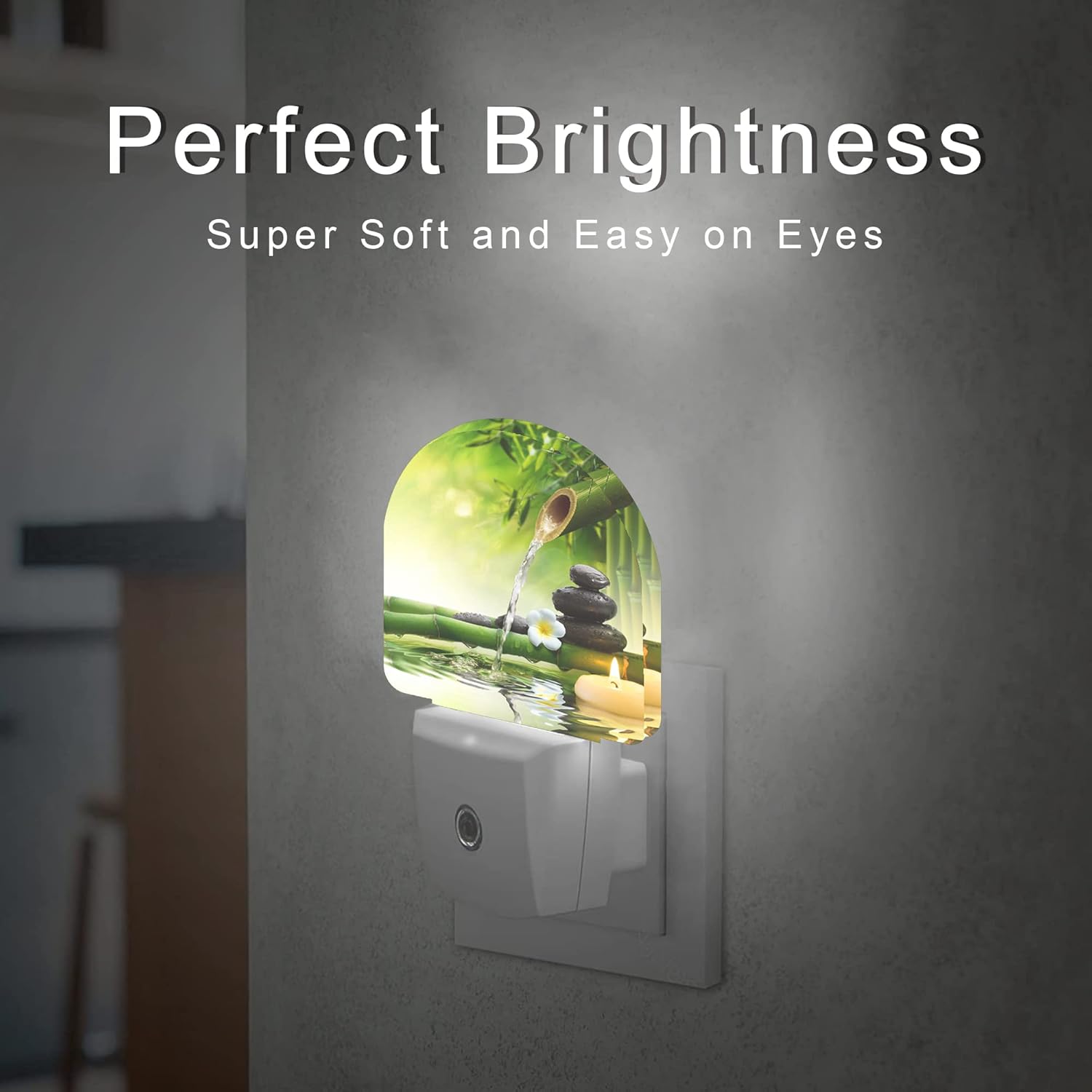 Luz nocturna de spa, meditación, piedras de bambú, flujo de agua, terapia de agua, luces nocturnas enchufables a la pared, sensor de atardecer a