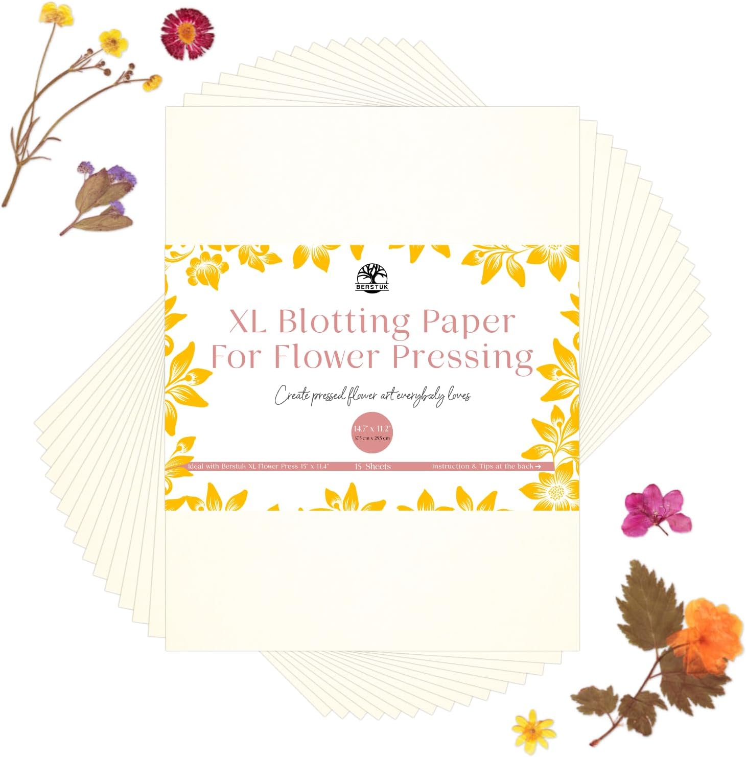 Papel secante XL para prensa de flores, extra grande, 14.7 x 11.2 pulgadas, papel de herbario altamente absorbente y reutilizable, paquete de 15