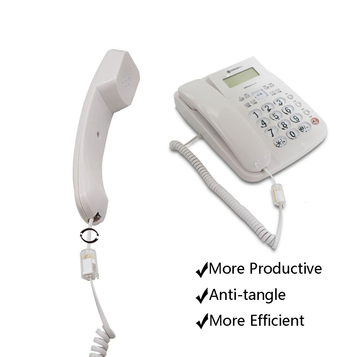 Uvital Desenredador de cable para teléfono celular, 1 paquete de cable de teléfono fijo de 10 pies sin enrollar (1.2 pies en espiral) y 1 paquete de