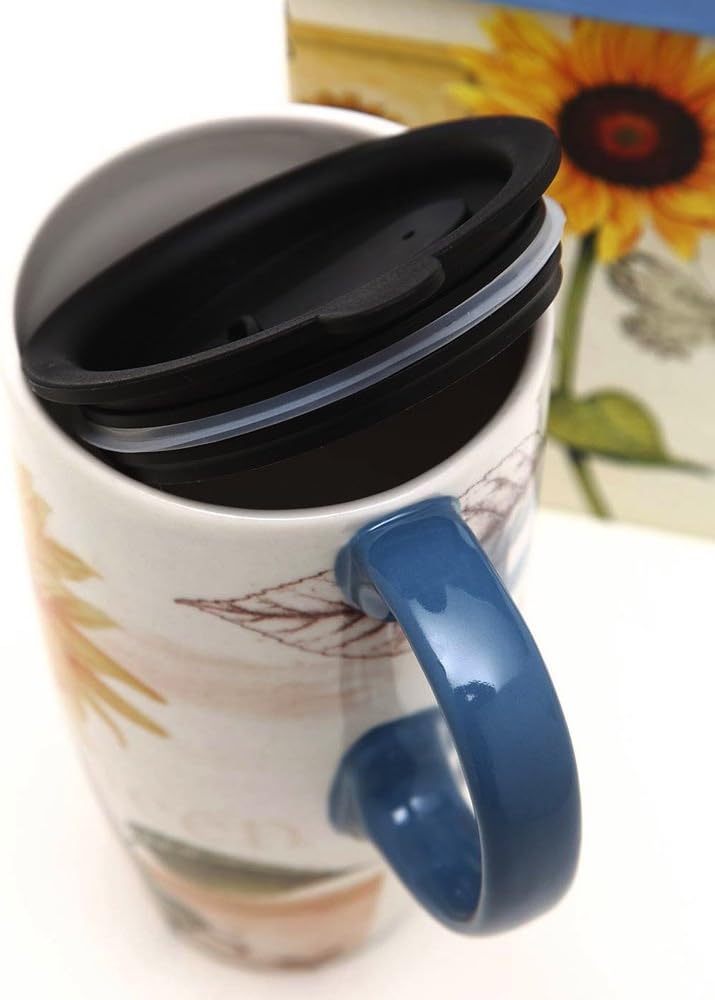 Cypress Home Taza de viaje de girasol de 17 onzas con caja de regalo de diseño, acero inoxidable, aislada, a prueba de fugas