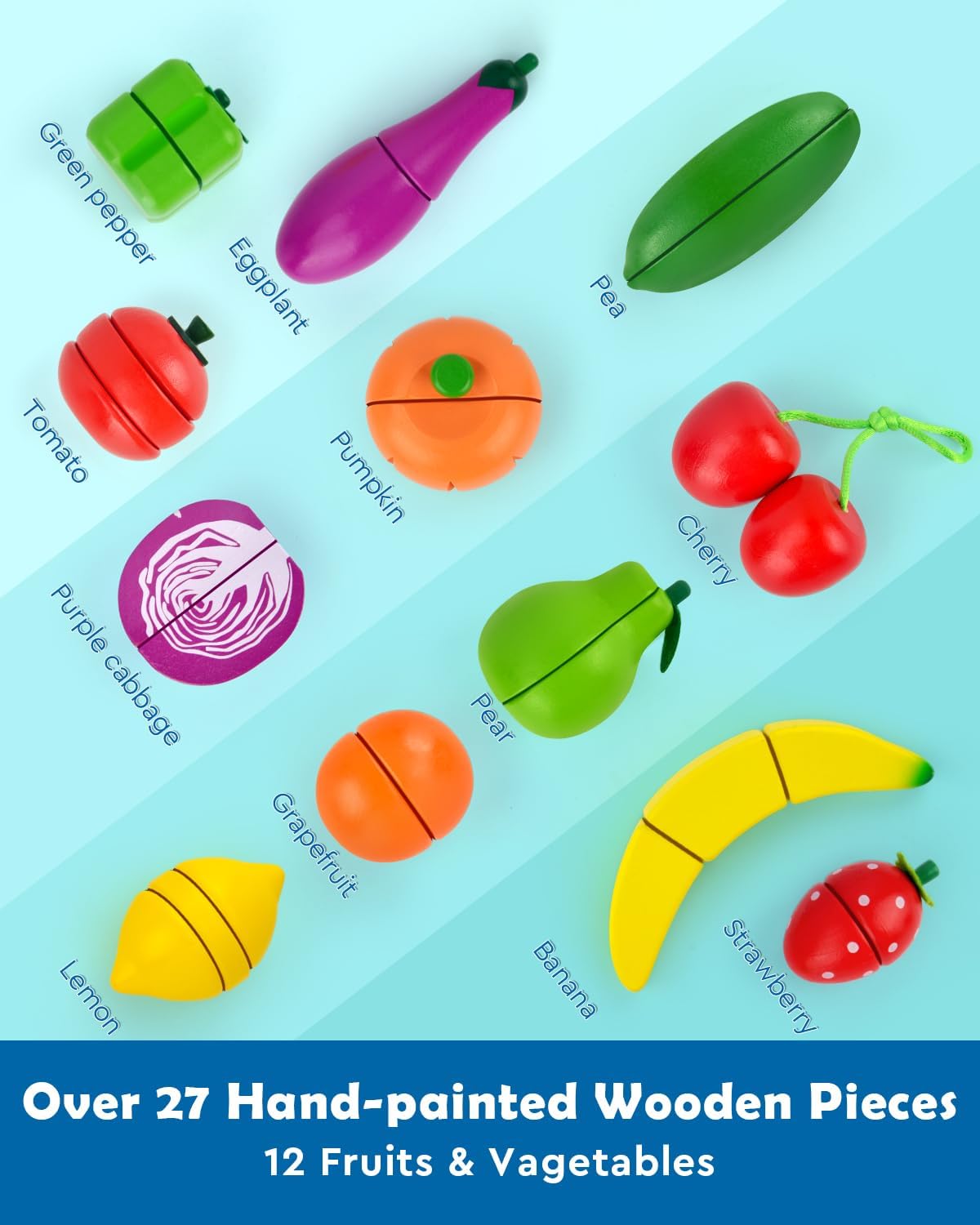 Juego de alimentos de madera para clasificar colores, comida de simulación para jugar, accesorios de cocina, juguete de corte de frutas y verduras,