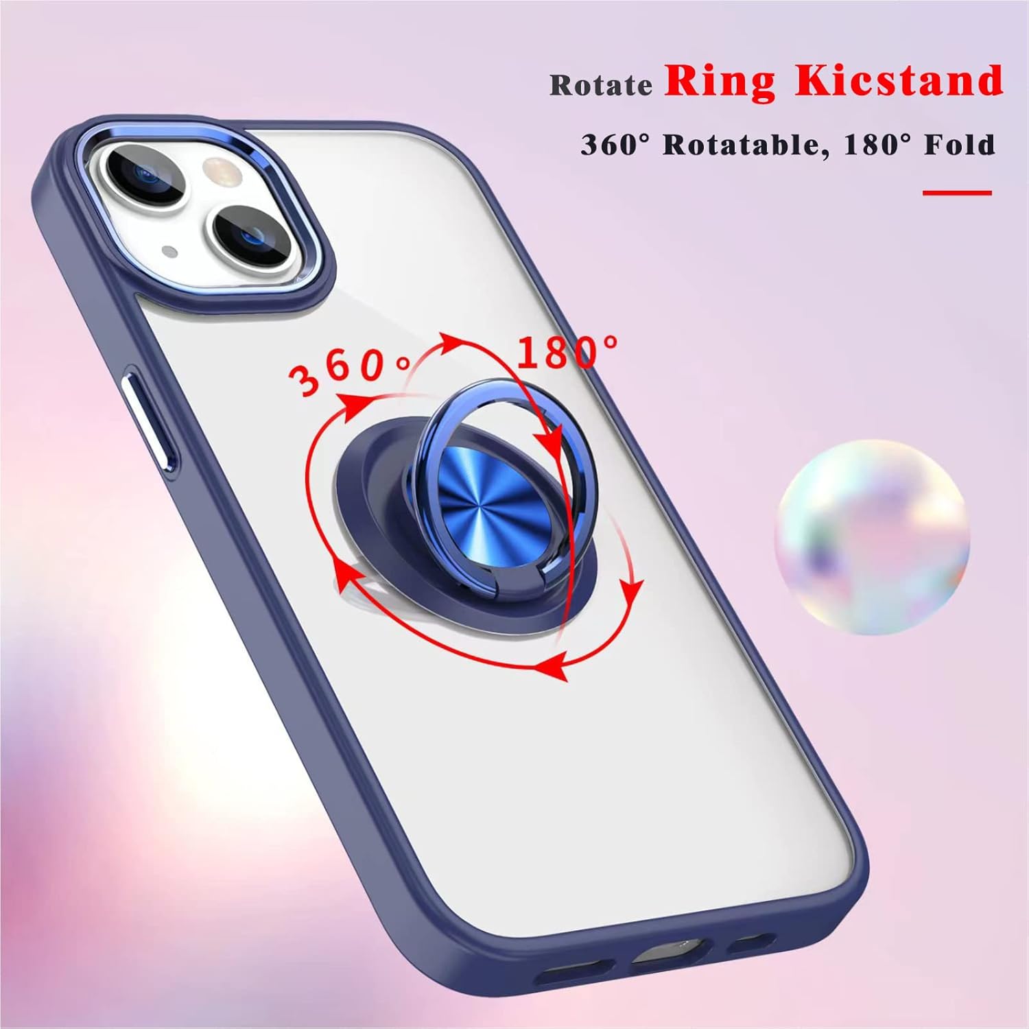 aowner Funda transparente para iPhone 14 Pro con soporte de anillo, soporte magnético de 360 giratorio para automóvil, bordes galvanizados que no se