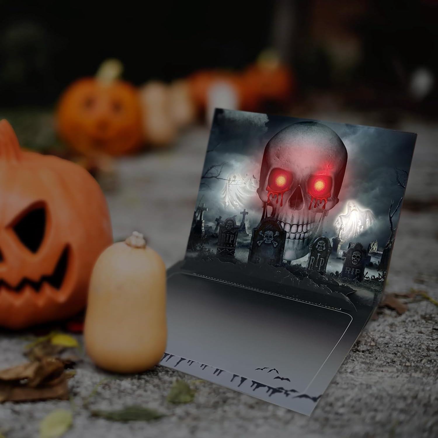 Tarjeta de felicitación 3D de Halloween con luz y música, para niños, amigos, novio, novia, marido, él, mujeres, cráneo, truco o trato, fantasma,