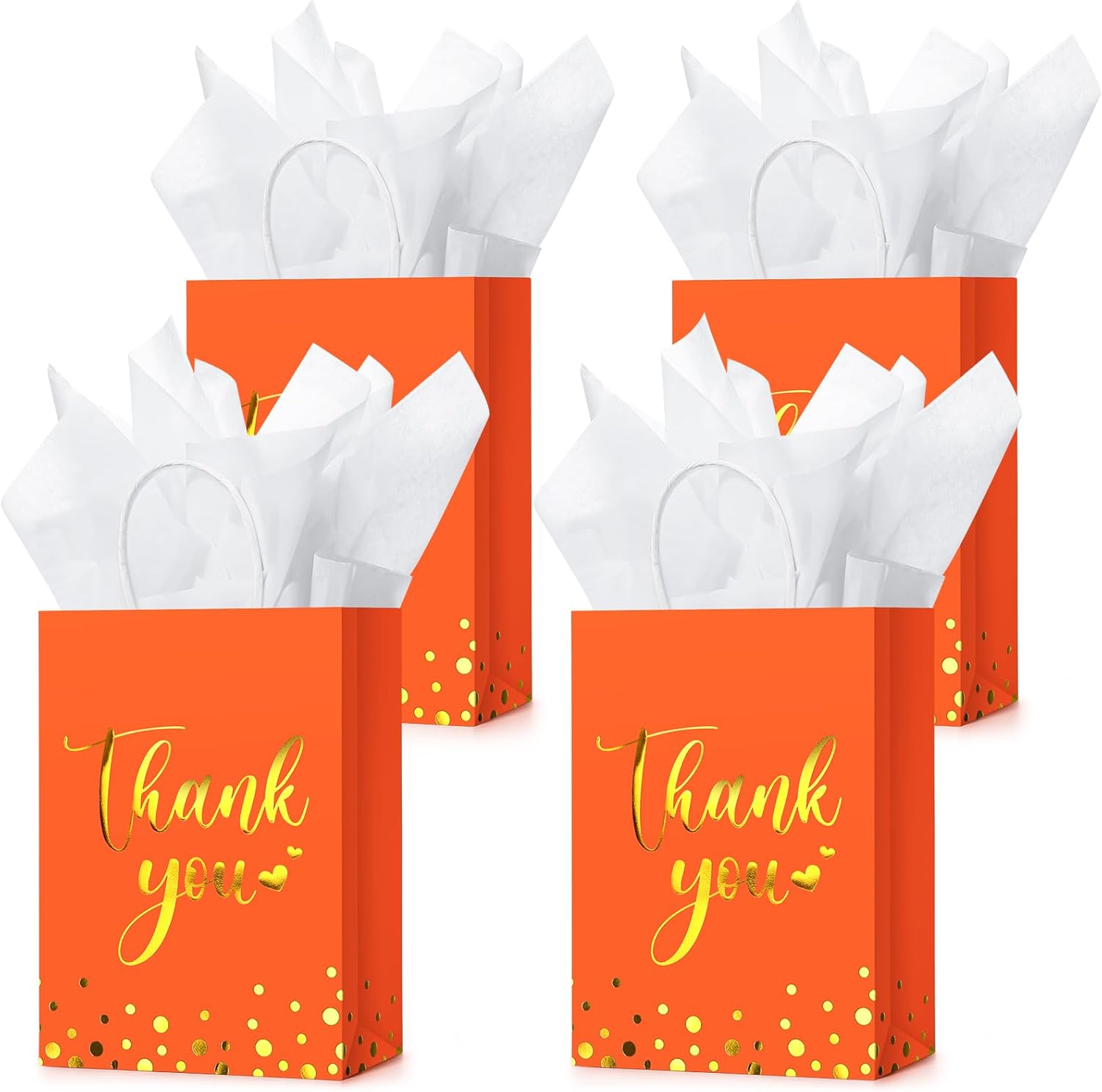 30 bolsas de regalo de agradecimiento con papel de seda dorado con asa para negocios, compras, bodas, baby shower, recuerdos de fiesta (naranja)