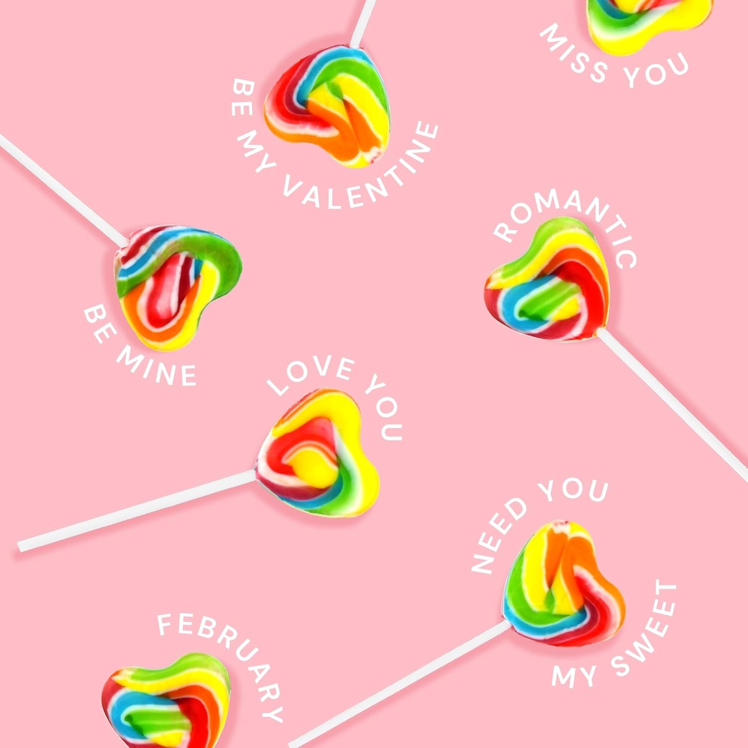 Snacktery Piruletas de corazón para el día de San Valentín, 24 paletas de San Valentín en forma de corazón, chupones de San Valentín de arcoíris,