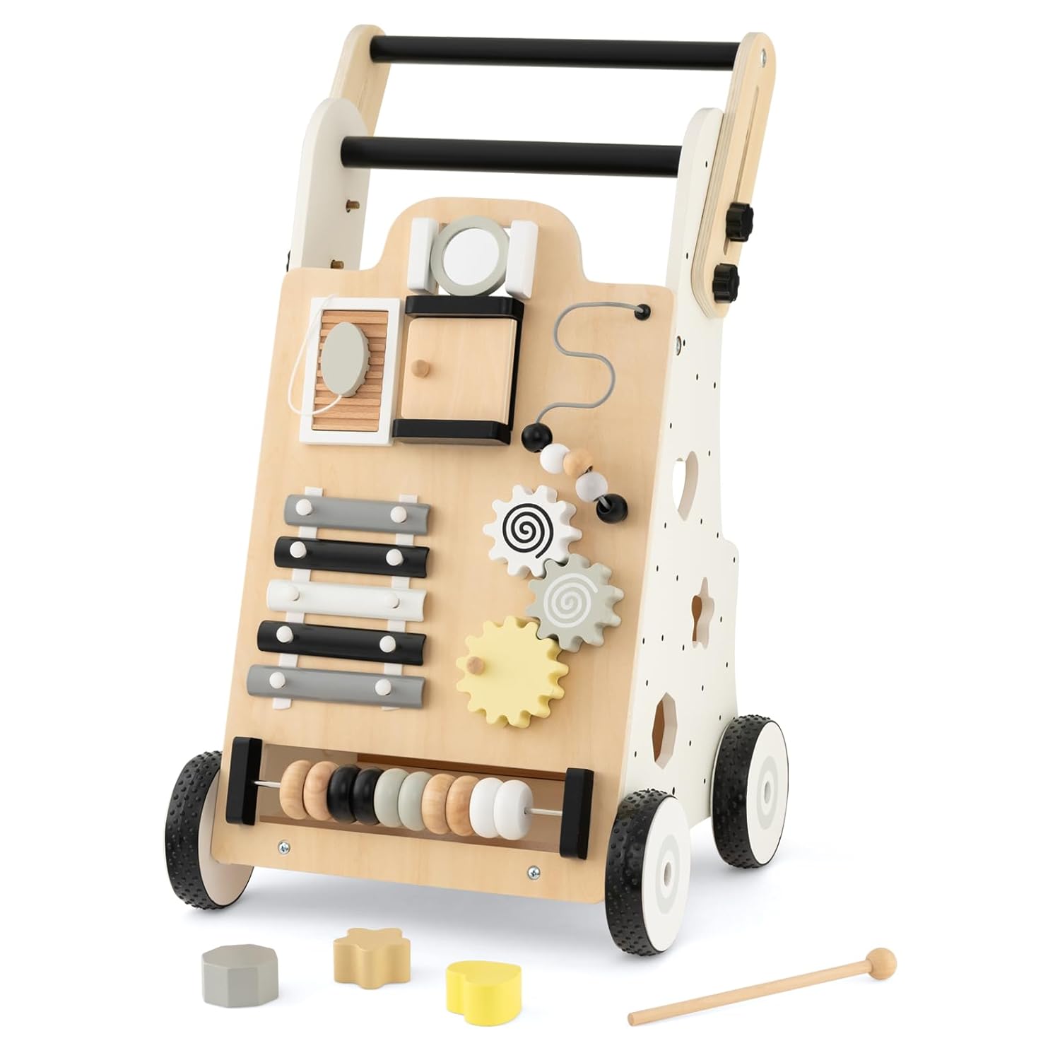 BABY JOY Andador de madera para bebés, centro de actividades de aprendizaje de pie para empujar y tirar, juguete educativo Montessori para niños