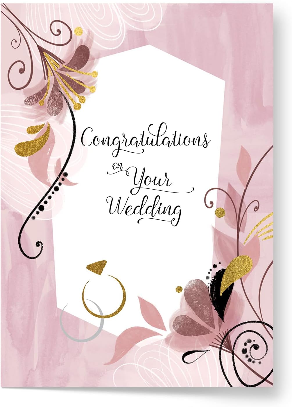 Designer Pop!, Tarjeta de felicitación de boda  Follaje dorado y anillos 3D “Love You” (1 tarjeta con sobre)