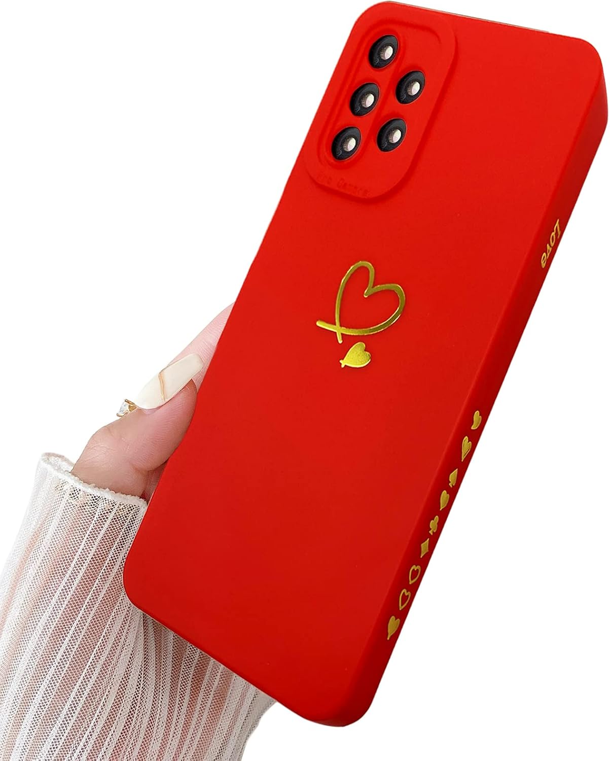 Qokey Para Galaxy A32 5G de 6.5 pulgadas (no compatible con A32 4G), lindo corazón de amor dorado chapado en brillante con protección de cubierta de