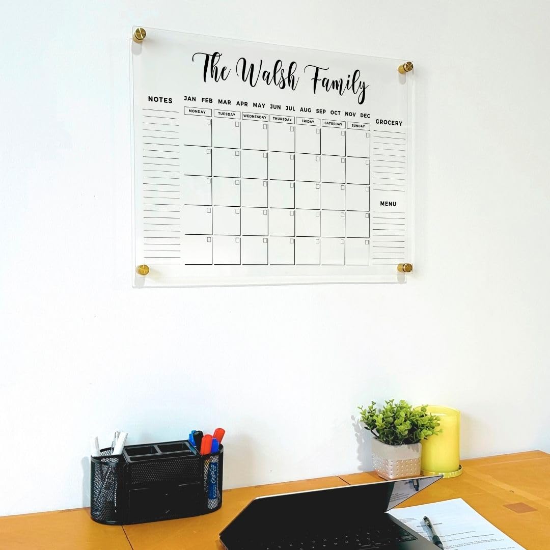 Personalized Gold Text Acrylic Wall Calendar – Personalized Calendar 2024, Planner Family Calendar, 2024 Calendar Monthly and Weekly Board, New Home