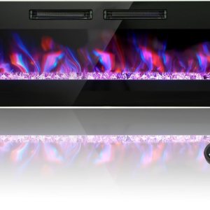 MFSTUDIO Chimenea eléctrica de 72 pulgadas con control remoto y pantalla táctil, calentador de chimenea empotrado y montado en la pared, chimenea MFSTUDIO Chimenea eléctrica de 72 pulgadas con control remoto y pantalla táctil, calentador de chimenea empotrado y montado en la pared, chimenea