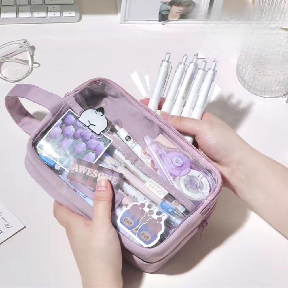 Bolsillos claros Estuche para lápices Estuche cosmético Marcador de pluma Organizador de escritorio Suministros de oficina (blanco)