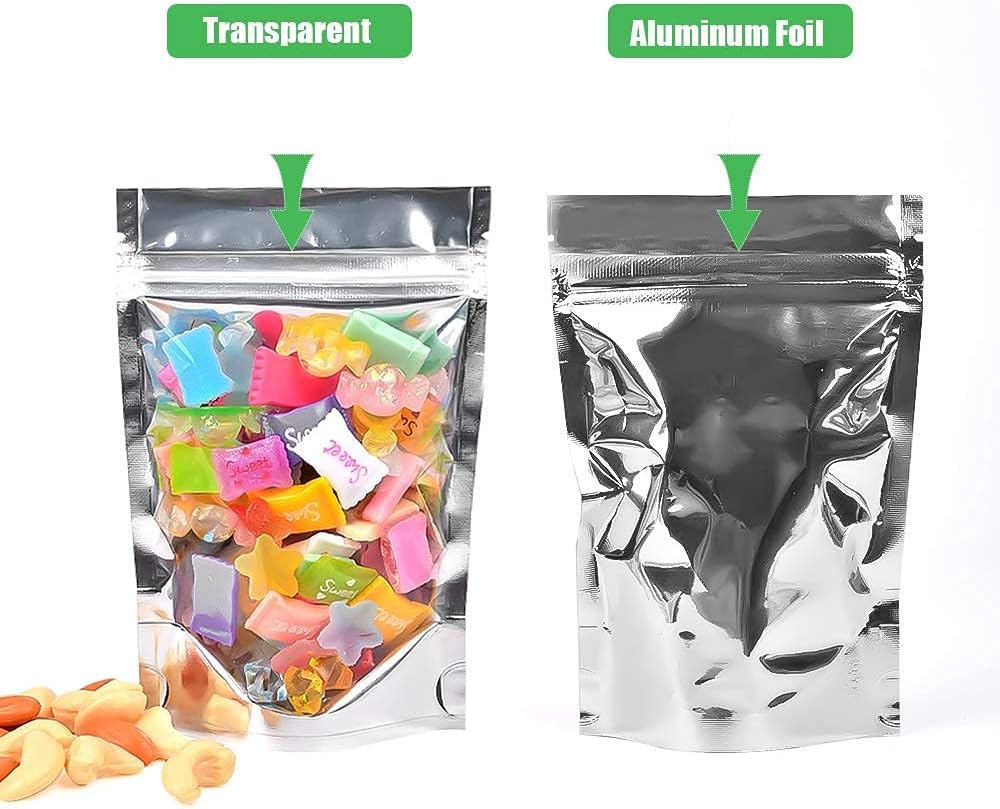 Bolsas de Mylar de 90 unidades, 9 tamaños, bolsas de Mylar de 7 mil para almacenamiento de alimentos, bolsas resellables de mylar con cierre, bolsas