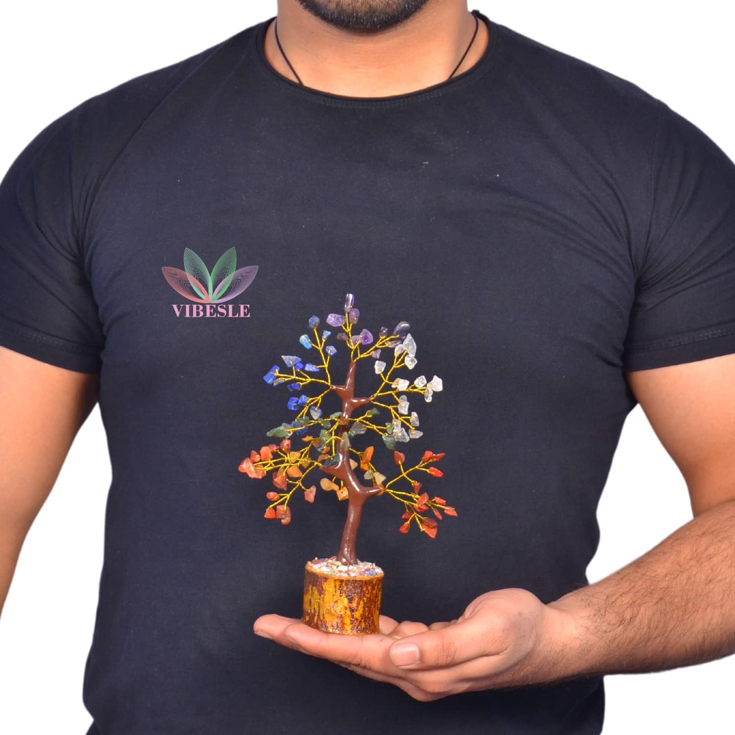 Combo de árbol de cristal de siete chakras, hecho a mano, piedras naturales curativas de cristales bonsái, árbol de dinero para energía positiva,