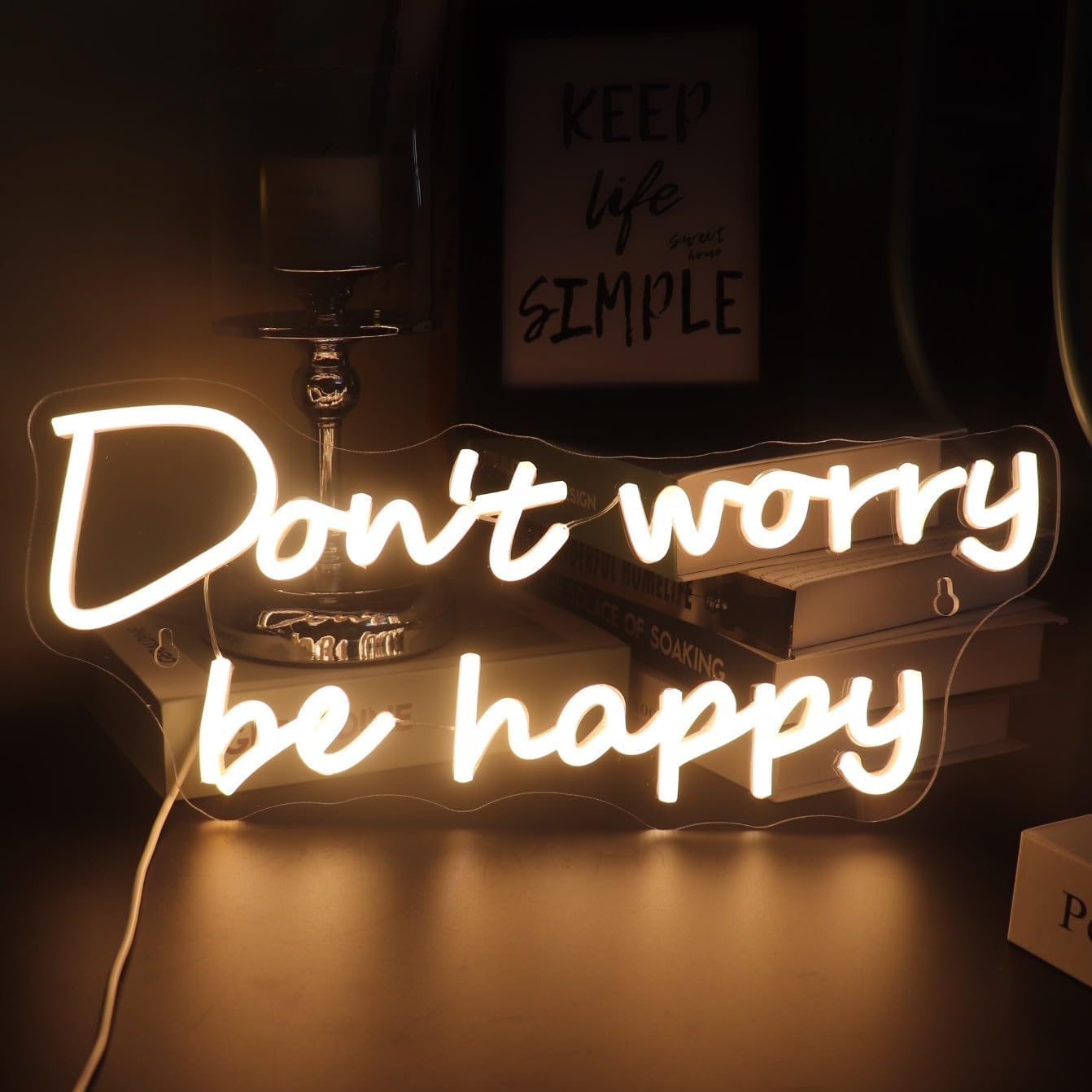 Letrero LED de neón con texto en inglés “Don’t Worry Be Happy”, luces de neón alimentadas por USB, para habitación, hogar, decoración de pared,