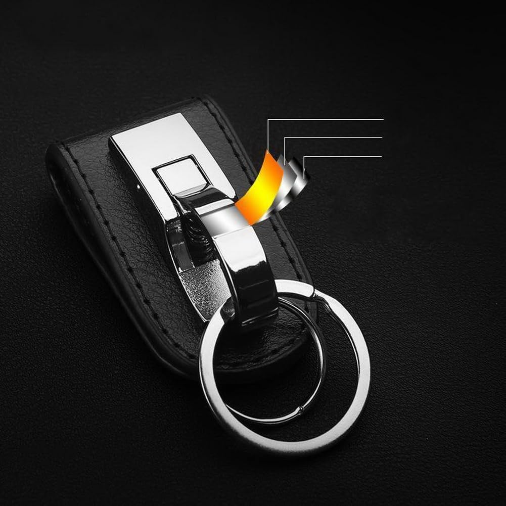 Llavero de cuero con clip para cinturón de cuero, llavero con 2 llaveros con ganchos, regalo resistente para hombres, plateado, plateado