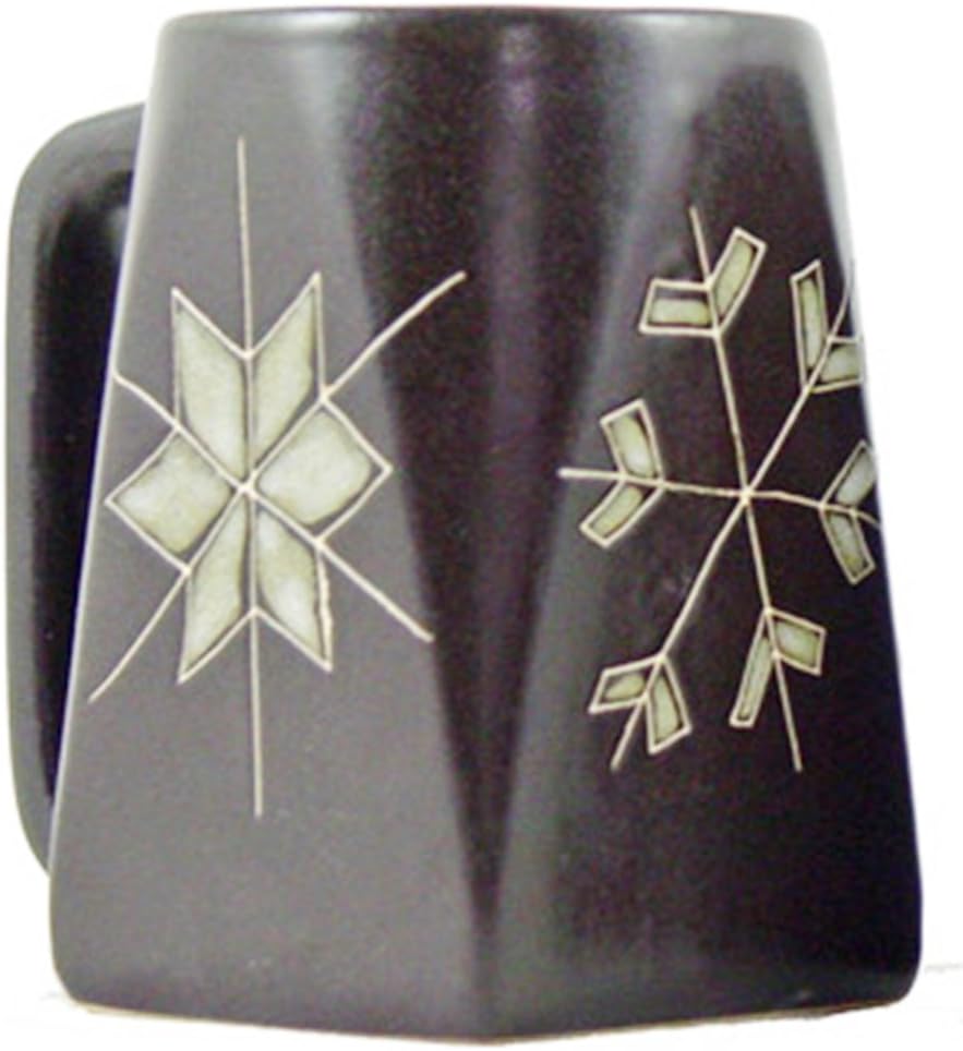 Una (1) colección Mara Stoneware  Taza de café de 12 onzas coleccionable con fondo cuadrado  Diseño de copos de nieve