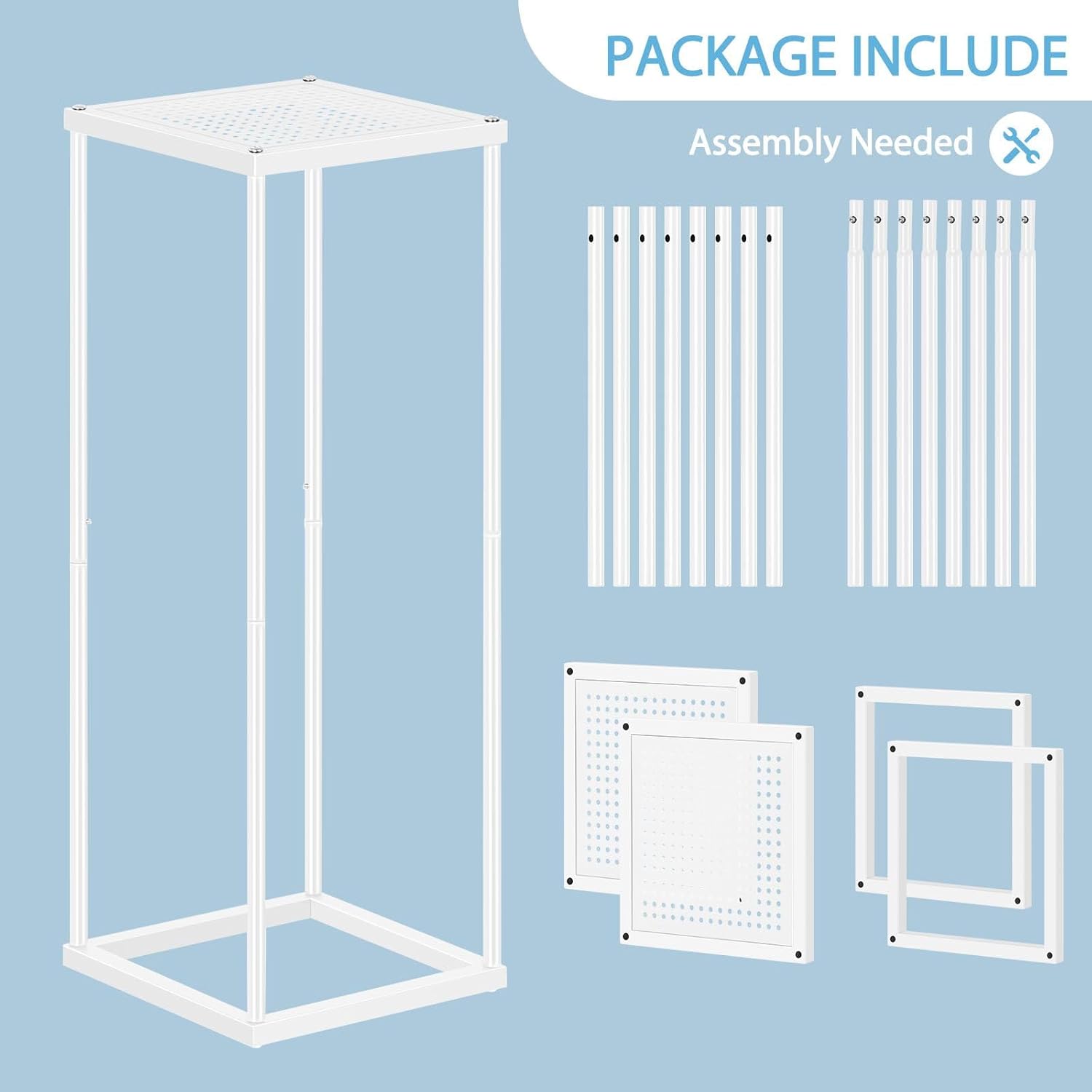 Centro de mesa de boda, jarrón blanco, 2 piezas de 15.7 pulgadas de columna de metal geométrica, soporte de flores blancas para decoración de bodas