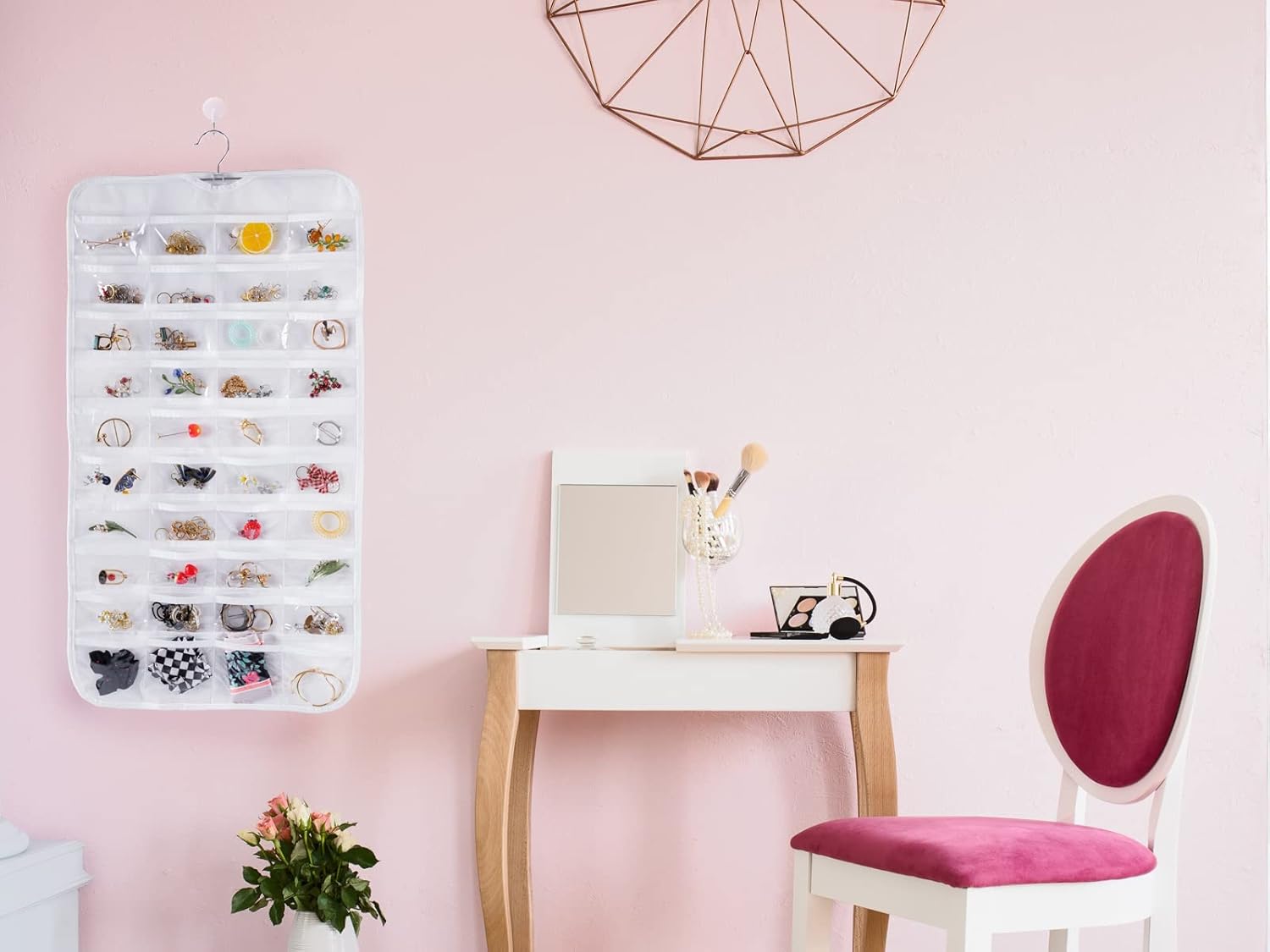 Bloss Organizador de joyas colgante con 80 bolsillos de doble tamaño para almacenamiento de joyas para almacenamiento de pendientes de joyería,