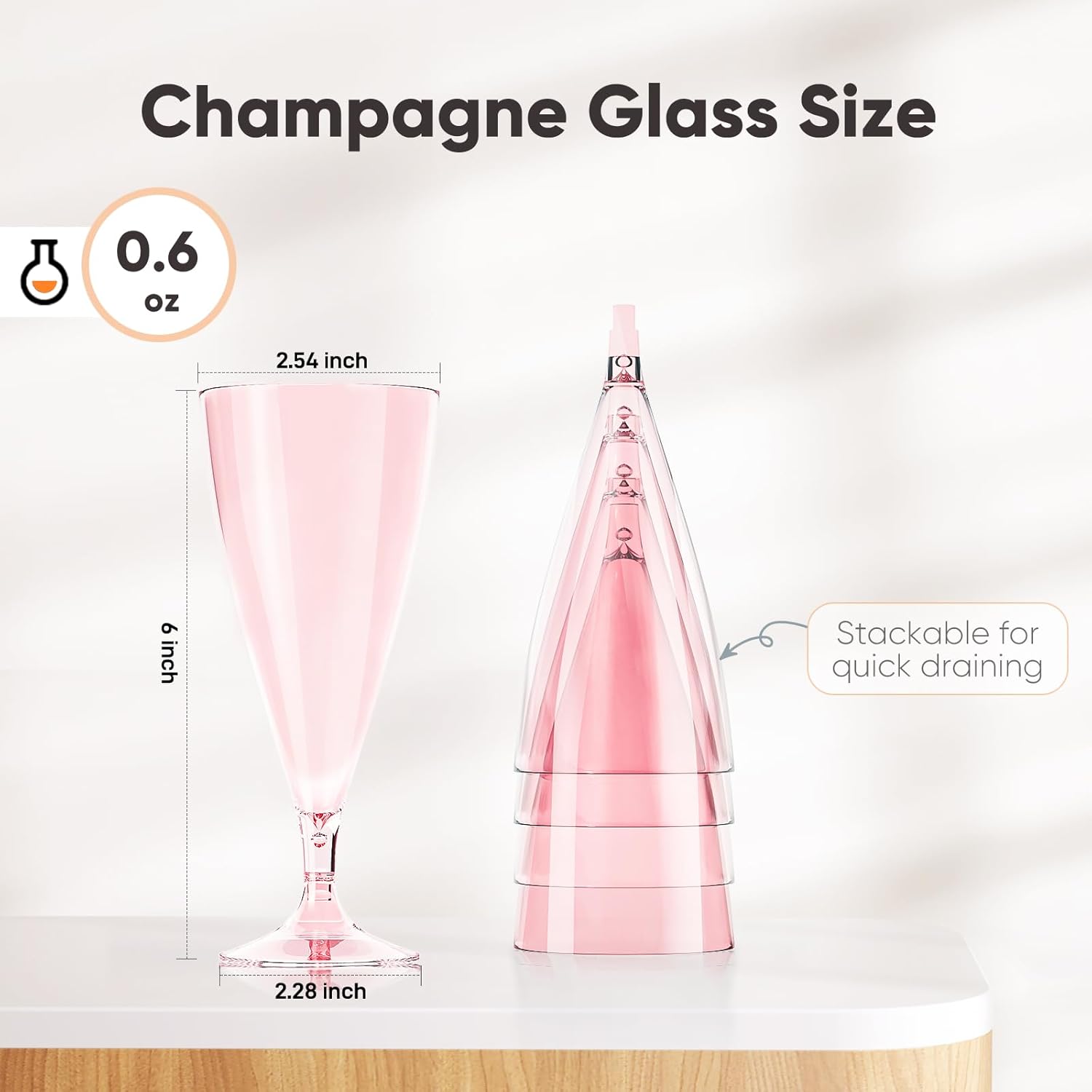 Copas de champán de plástico, 16 copas de champán de plástico, irrompibles y reutilizables, sin tallo, vasos de mimosa de plástico sin BPA,